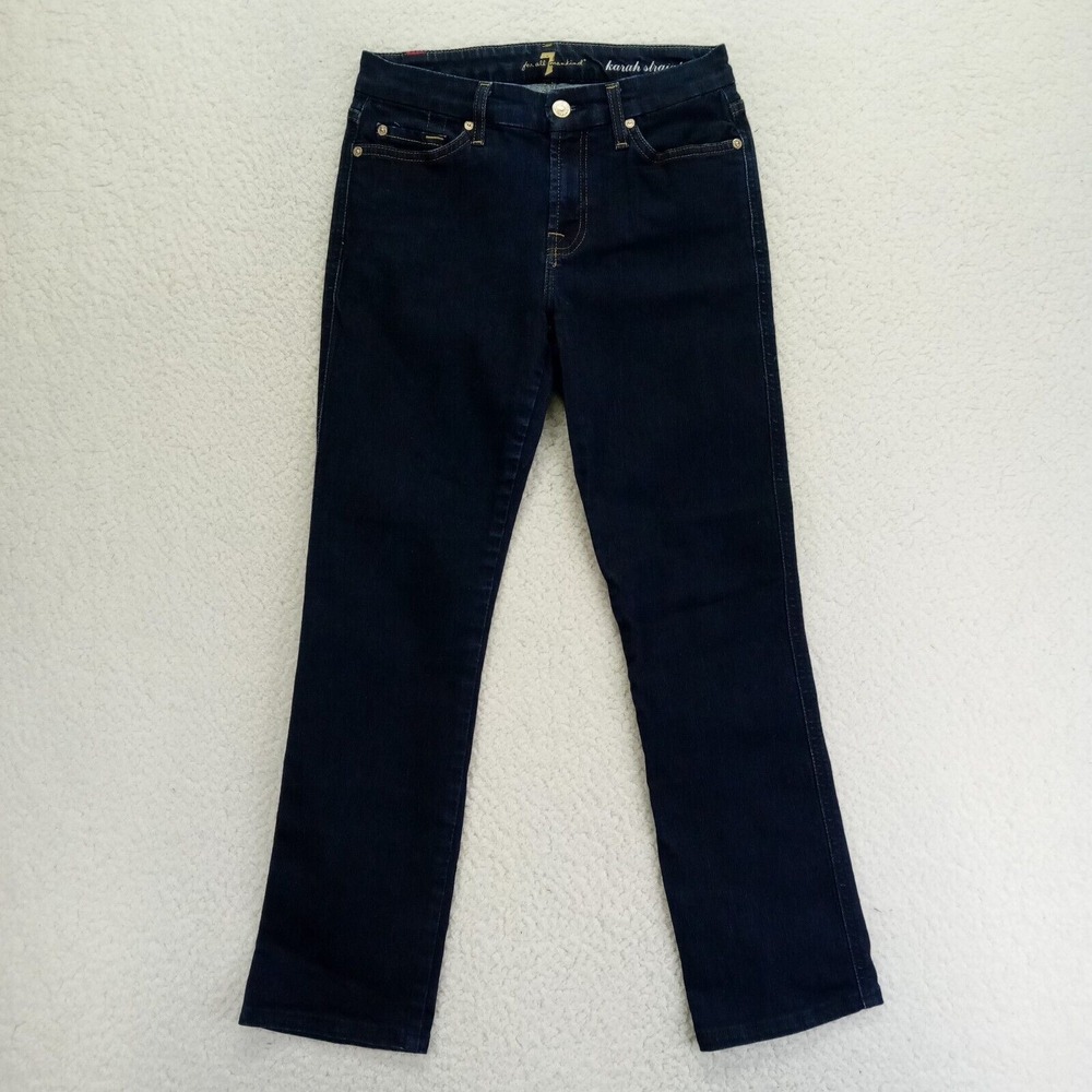 7 For‎ All Mankind Jeans Womens 26 Blue Karah Straight Stretch Denim Hemmed